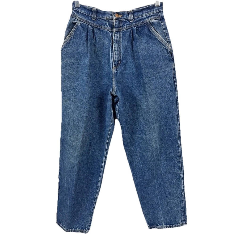 VTG 80s 90s High Rise Pleated Mom Jeans 29 8 M Blue Denim Retro USA Iconic Fit